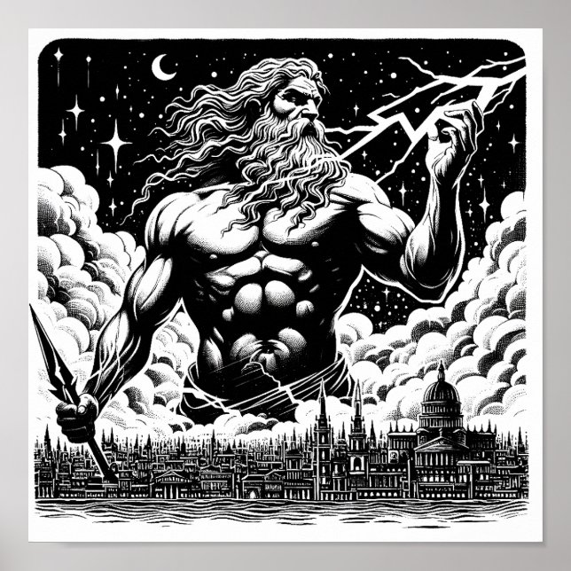 Wrath Of Zeus ink Illustration Greek mythology art Poster (Front)