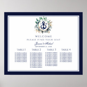 Wreath Anchor Monogram Wedding Small Seating Chart
