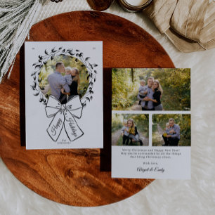 Wreath and Bow Circle Photo Frame Christmas Holiday Card