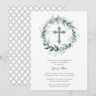 Wreath and Cross First Communion Invitation