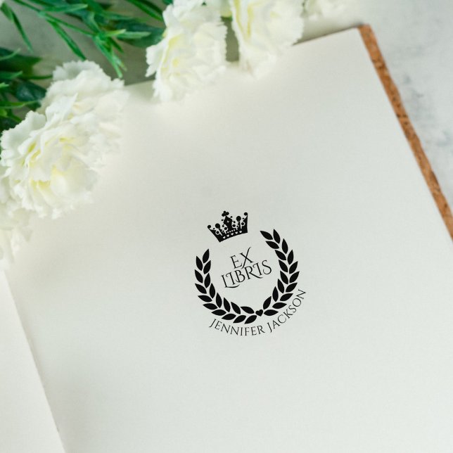 Wreath and Crown Ex Libris Library Book Rubber Stamp (Creator Uploaded)