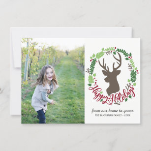 Wreath and Deer Head Christmas Photo Cards