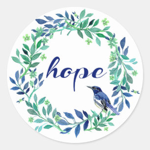 Wreath, Bird And Hope Quote Classic Round Sticker
