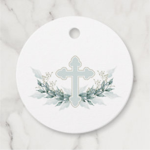 Wreath Blue Cross Communion Baptism Christening Favour Tags