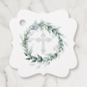 Wreath Blue Cross Communion Baptism Christening Favour Tags