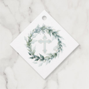Wreath Blue Cross Communion Baptism Christening Favour Tags