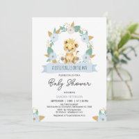 Wreath Blue Floral Baby Lion Baby Shower