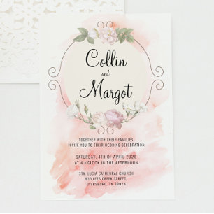 Wreath Blush Pink Wedding Invitation