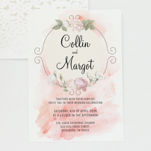 Wreath Blush Pink Wedding Invitation (Creator Uploaded)