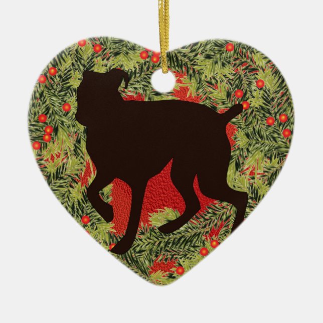 Wreath Boxer Ceramic Tree Decoration (Front)