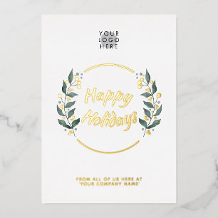 Wreath Business Happy Holidays Real Gold Foil Card