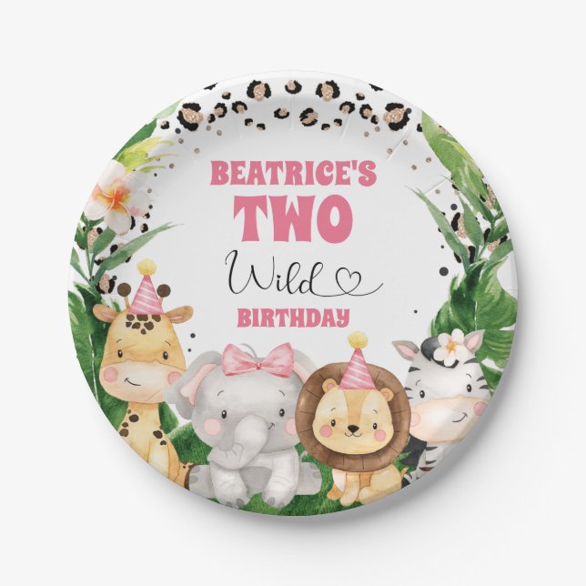 Wreath Cheetah Print Safari Birthday Party Paper Plate (Front)
