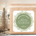 Wreath Christmas Baking Spirits Bright Square Sticker<br><div class="desc">Create stickers to label your Christmas holiday homemade goods,  cookies,  candy,  treats,  party favours and more featuring a winter greenery and berries wreath and your message in chic lettering.</div>