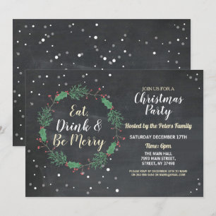 Wreath Christmas Dinner Party Day Holidays Chalk Invitation