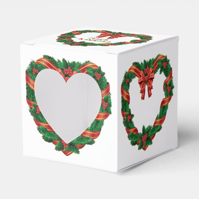 Wreath Christmas Heart Window Favour Box (Front Side)