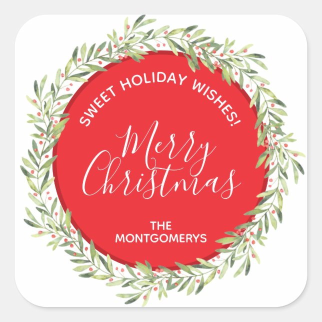 Wreath Christmas Homemade Holiday Baking Square Sticker (Front)