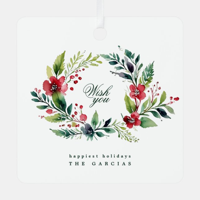 Wreath Christmas Winter Photo Botanical Holiday Metal Tree Decoration (Front)