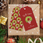 Wreath Coquette Bow Vintage Christmas Red Green Gift Tags<br><div class="desc">Personalised Christmas gift tag created from a hand painted watercolor wreath and pink coquette bow on a deep red background. Designed to coordinate with the holly jolly Christmas collection. Original art by Leslie Larson</div>