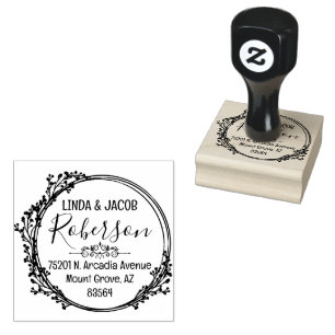 Wreath Couple Return Address Rubber Stamp