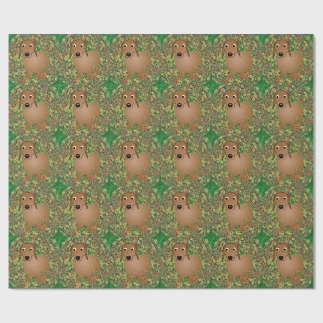 Wreath Dachshund Wrapping Paper (Flat)