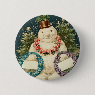 Wreath Decorated Snowman 6 Cm Round Badge