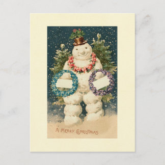 Wreath Decorated Snowman Postcard