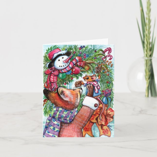 Wreath Decorating Holiday Card (Front)