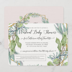 Wreath Eucalyptus Foliage Virtual Baby Girl Shower Invitation
