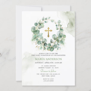 Wreath Eucalyptus Greenery First Holy Communion Invitation