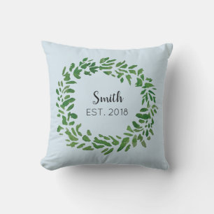Wreath Family Name Est. 2018 Personalised Pillow