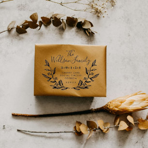 Wreath Family Name Return Address Rubber Stamp