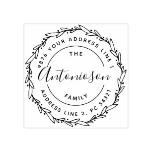 Wreath Family Names return address Rubber Stamp