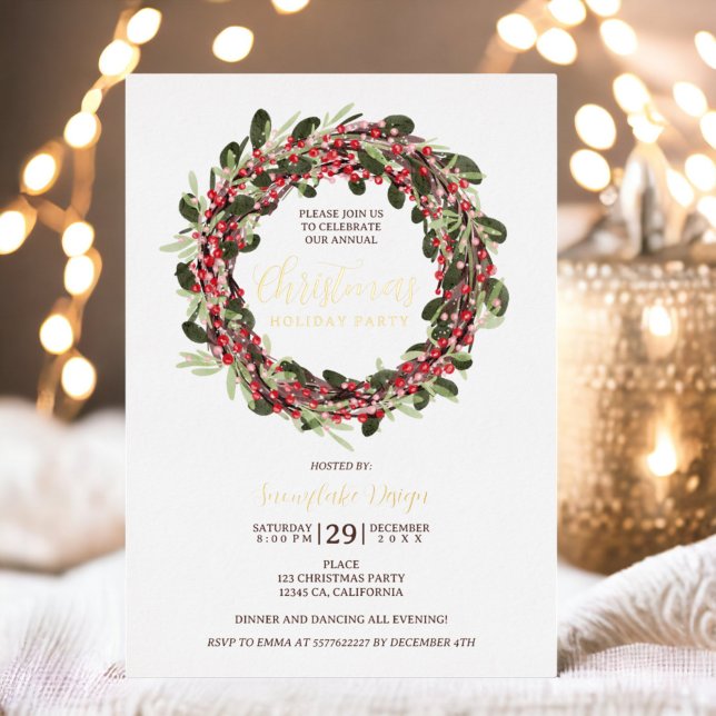 Wreath festive gold corporate Christmas (Wreath festive gold corporate Christmas Invitation gold foil)