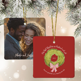 Wreath First Christmas Married Couple Keepsake Ceramic Ornament