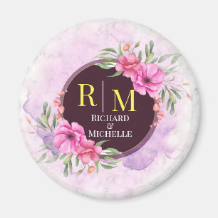 Wreath Floral Initial Letter Monogram Name Marble Magnet