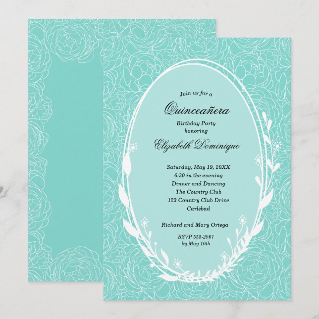 Wreath Floral Quinceañera Birthday Invitations (Front/Back)
