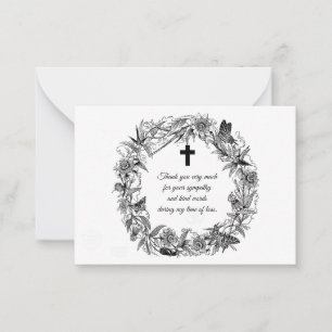 Wreath Flower Frame After Funeral Thank You Cards