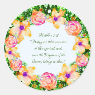 Wreath Flowers Greenery Floral Religious Gift Art Classic Round Sticker