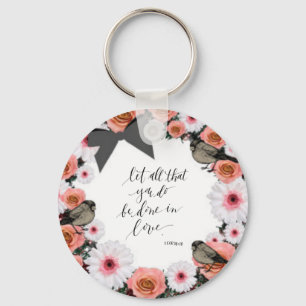 Wreath Flowers Greenery Floral Religious Gift Art Key Ring