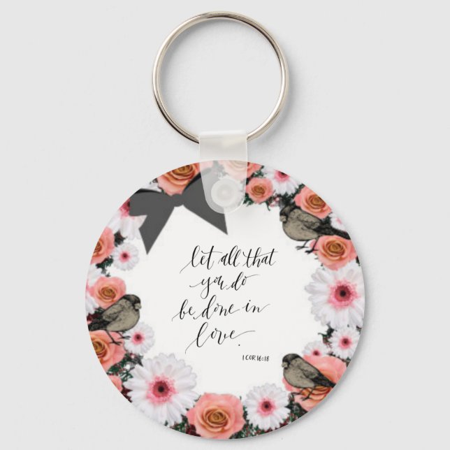 Wreath Flowers Greenery Floral Religious Gift Art Key Ring (Front)