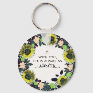 Wreath Flowers Greenery Floral Religious Gift Art Key Ring