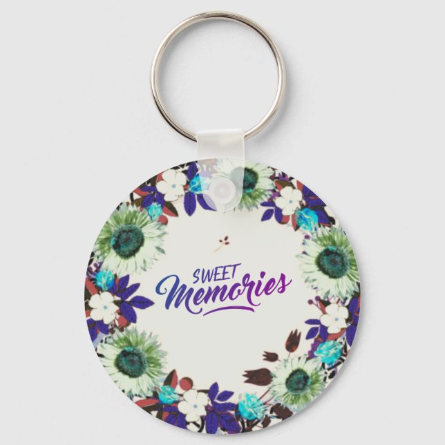 Wreath Flowers Greenery Floral Religious Gift Art Key Ring (Front)