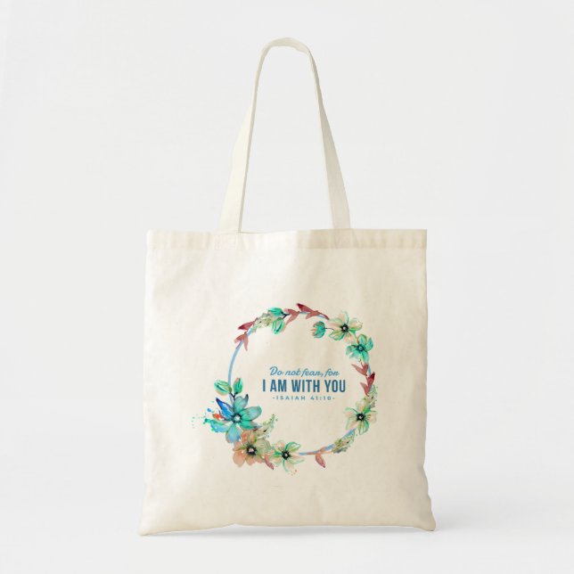 Wreath Flowers Greenery Floral Religious Tote Bag (Front)