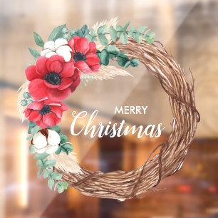 Wreath Flowers Greenery Holiday Window Cling