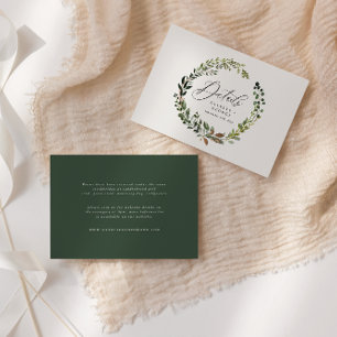 Wreath foliage botanical green barn wedding detail card