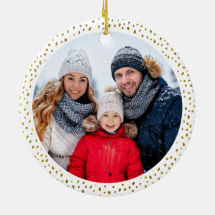 Wreath Foliage Gold Glitter Christmas Family Photo Ceramic Tree Decoration