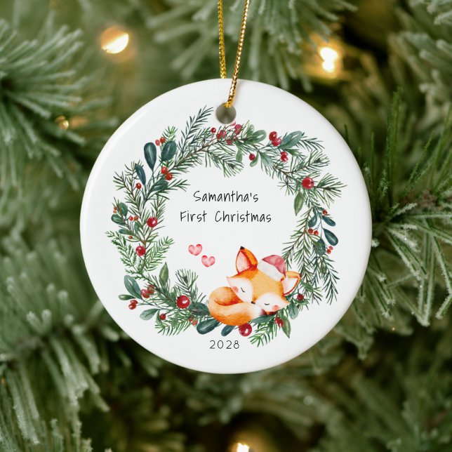 Wreath Fox Baby's First Christmas Tree Ornament  (Creator Uploaded)
