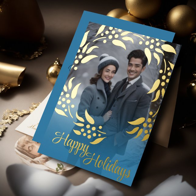 Wreath Frame and Your Photo Foil Holiday Card (Creator Uploaded)
