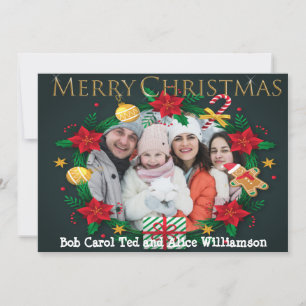 Wreath Frame Gold Merry Christmas Photo Holiday Card