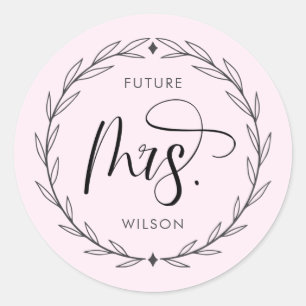 Wreath Future Mrs.Typography Bridal Shower  Classic Round Sticker